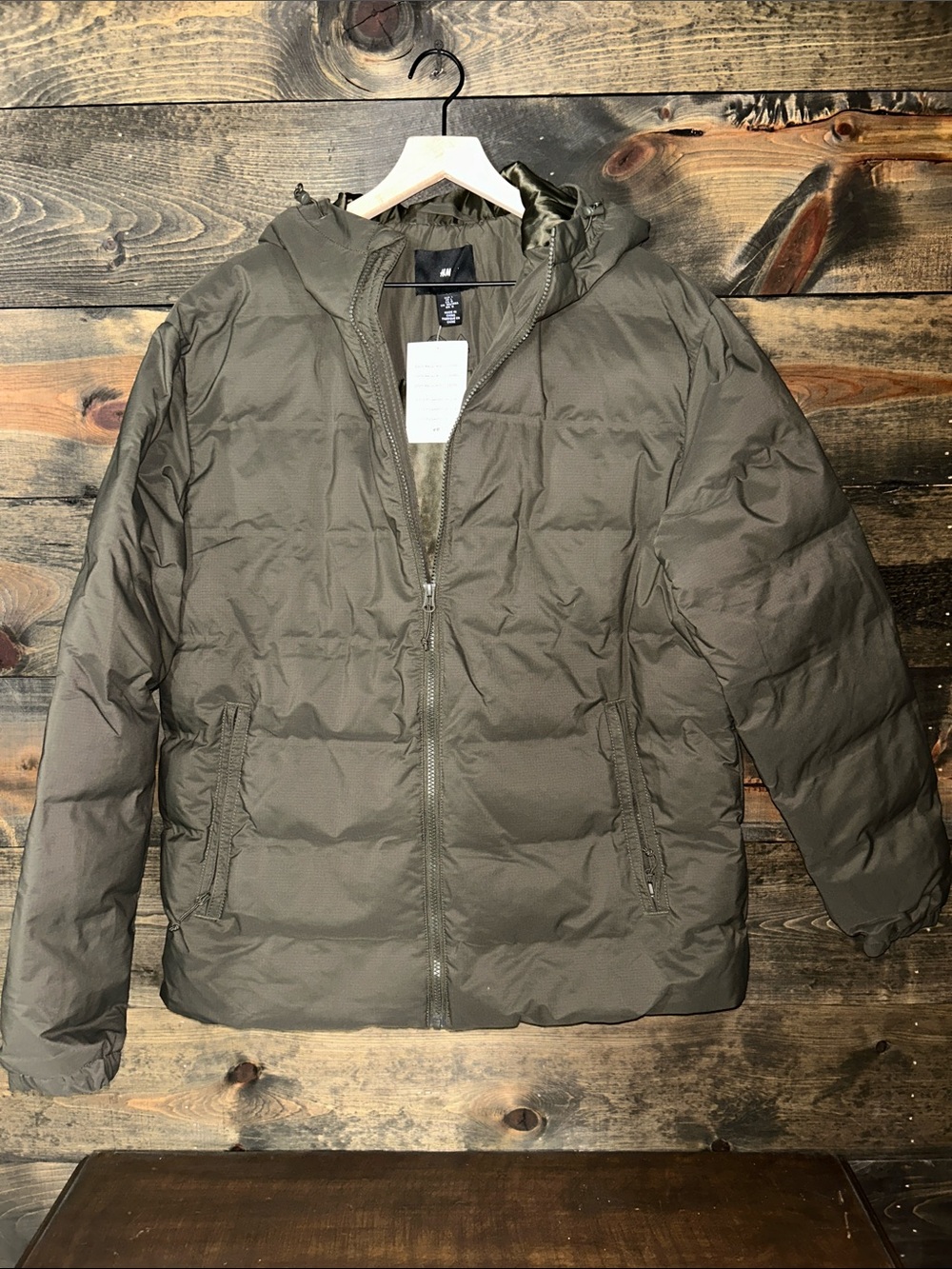 NWT H&M Men's Olive Green Hooded Puffer Coat